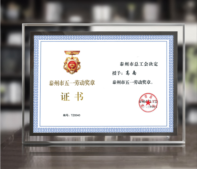 澳门银河网上赌场网站董事长高南先生荣获泰州市“五一”劳动奖章